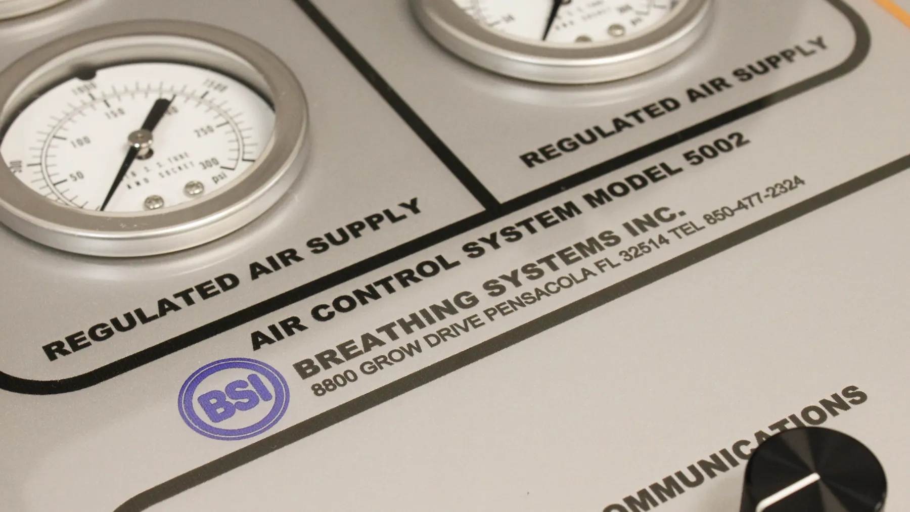 Close-up of a Breathing Systems Air Control System Model 5002 panel.
